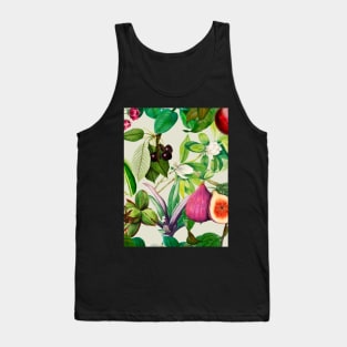 Vibrant tropical floral leaves and fruits floral illustration, Off white fruit pattern over a Tank Top